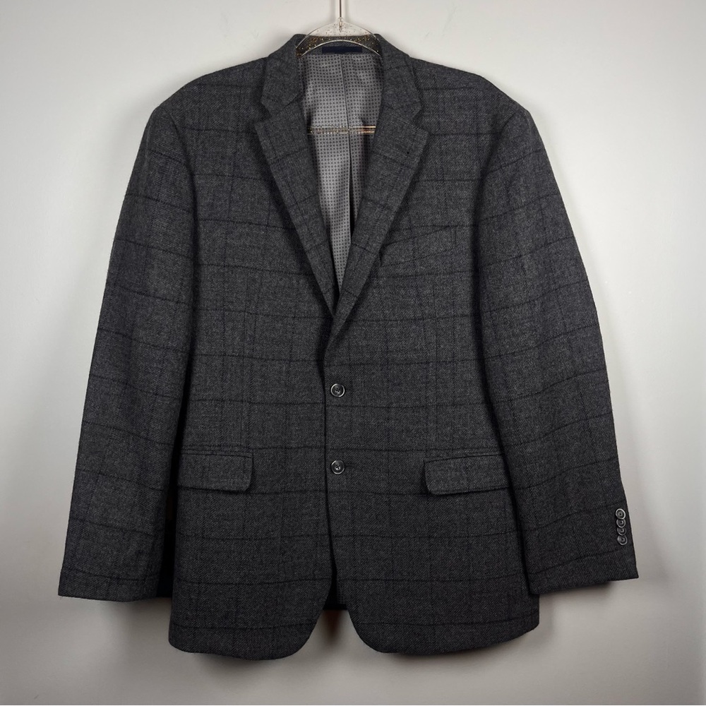 Jos A Bank Grey Wool Tweed Gray Windowpane Blazer Sport Coat Tailored Fit 41R